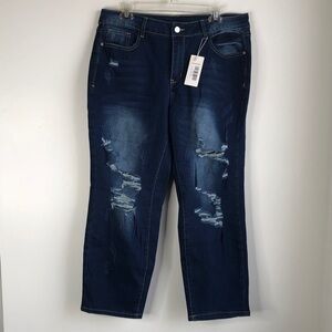 High Rise Distressed Boyfriend Ankle Jeans
